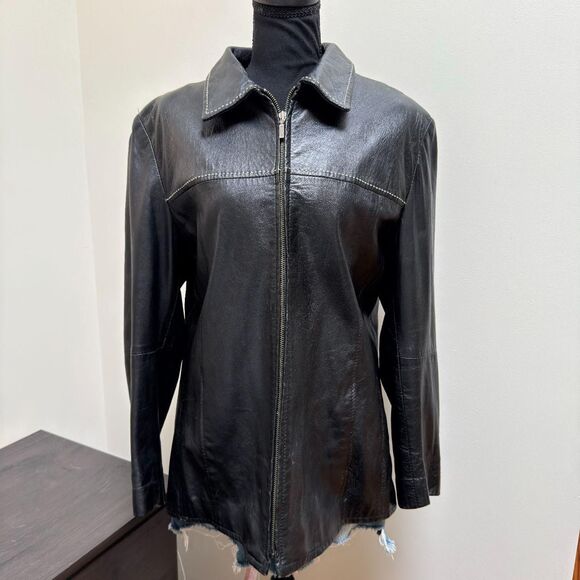 Vintage Di Capra Leather Jacket \ Y2K 90s Black 100% Genuine Leather Coat \ Sz M - Picture 4 of 7